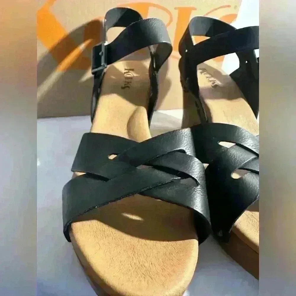 Black Leather Sandals by Korks Size 11 - Picture 5 of 10